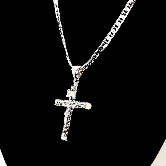 Sterling Silver Mariner Chain w Crucifix Pendant 20", 4.6 mm | 925 Silver Cross - Picture 1 of 7